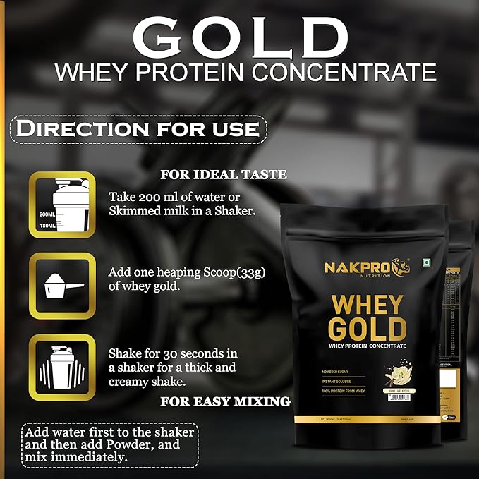 Nakpro Gold Whey Protein Concentrate Vanilla Flavour - 1000 gms