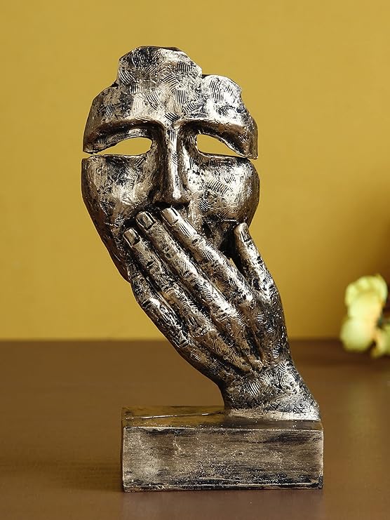 Ecraftindia Antique Look Human Face With Hands on Mouth Handcrafted Decorative Showpiece