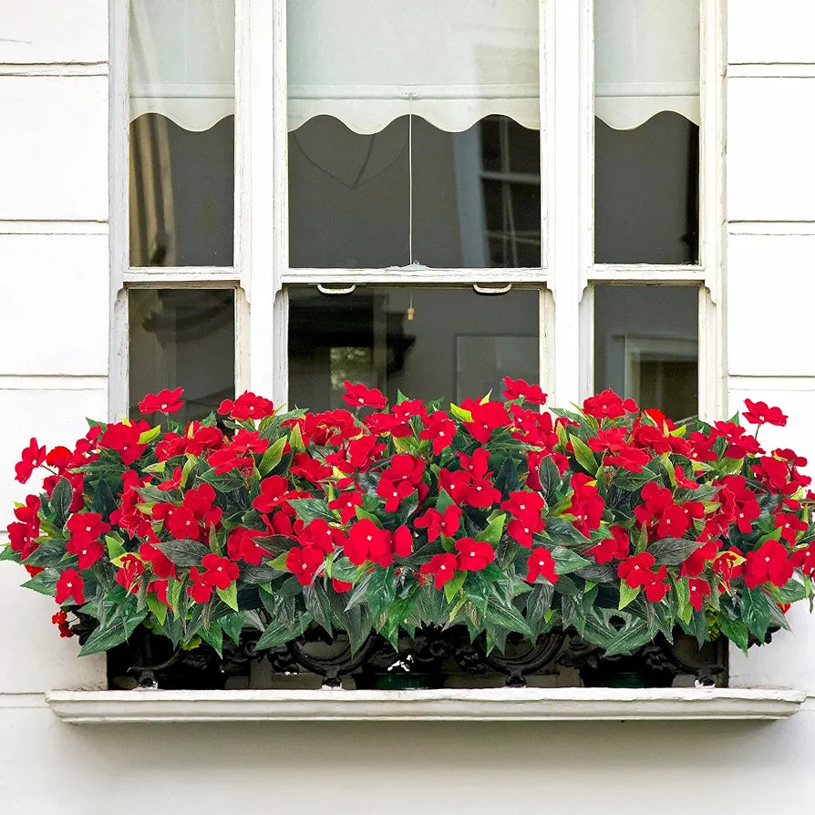 2 Pieces Artificial Flower Impatiens for Balcony Garden Bonsai Decoration Red-2