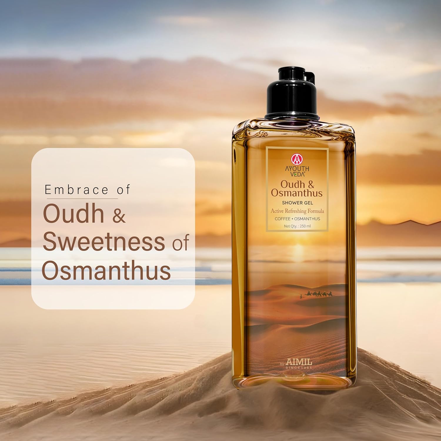 Ayouthveda Oudh & Osmanthus Shower Gel with Coffee | Aromatic Body Wash for Revitalizing & Hydrating Skin | Sulfate-Free Luxury Cleanser for Men & Women | 250 ml