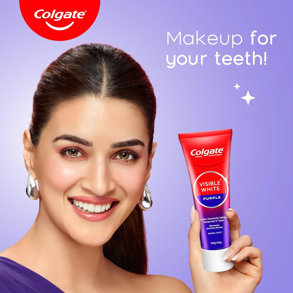 Colgate Visible White Purple Toothpaste for Teeth Whitening, Colgate Toothpaste with Fluoride, Tooth Paste Helps Remove Surface Stains, Whitens Yellow Teeth, Enamel-Safe for Daily Use Paste (75g)