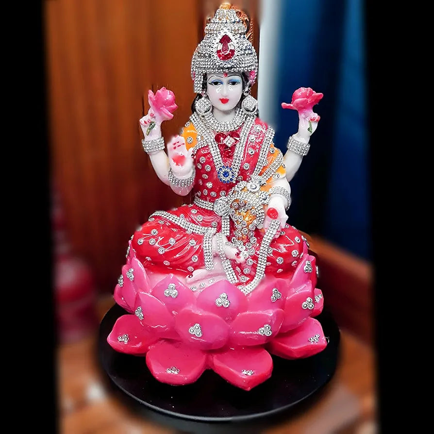 Alila Polyresin and Marble Lakshmi Ji Lotus With Ornaments Figurine Multicolour