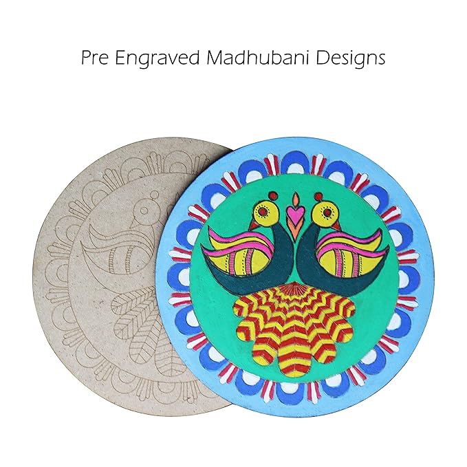 Solobolo Madhubani Painting Kit Tea Coasters With Stand | Art and Craft Coaster Diy Craft Kit | Painting Kit for Kids 6-12