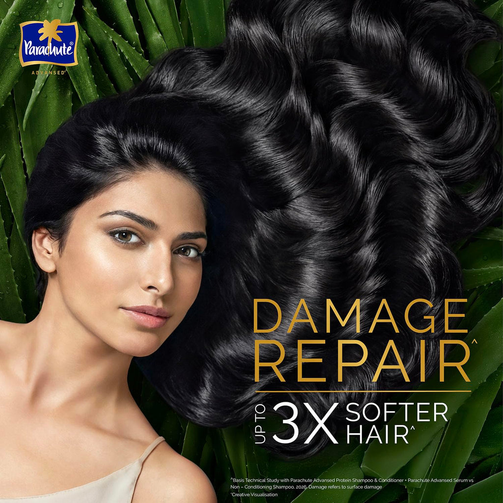 Parachute Advansed Protein Shampoo | with Coconut Milk and Aloe Vera | For up to 100% Damage Repair & up to 3X Softer Hair | Protein Lock Technology | Paraben-Free | For Men & Women | 340ml