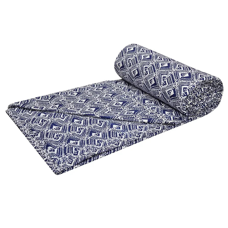 Trance Home Linen Pure Cotton Reversible Dohar Toddler Size Ac Quilt for Babies Colour Navy Blue Abstract