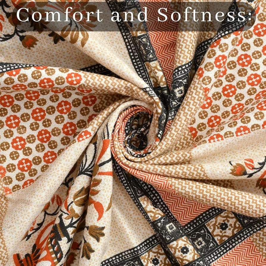 HomeKart Ultra Super Soft Pure Cotton Double Bedsheet with Two Pillow Covers for Your Bedroom Floral & Block Printed Premium Bedsheet Orange & Beige