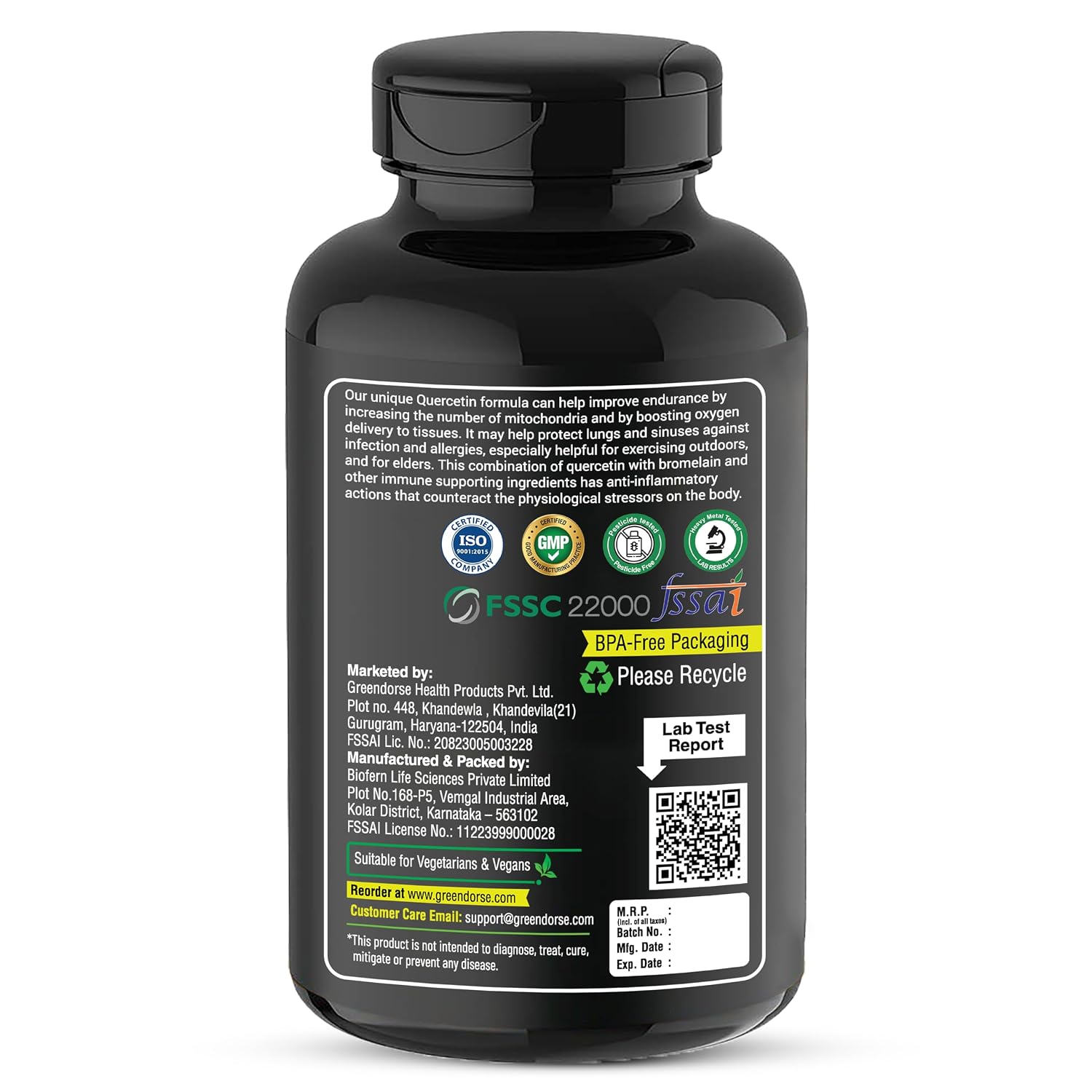 GREENDORSE Premium Quercetin with Bromelain, Stinging Nettle, Grape Seed, Vitamin C & D, Zinc, Magnesium – 8-in-1 Immune Support Supplement – Antioxidant, Allergy Relief, Cardiovascular & Respiratory Health – 60 Vegan Capsules