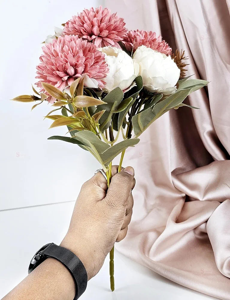 Bunch Artificial Dahlia Peony Flowers Pink