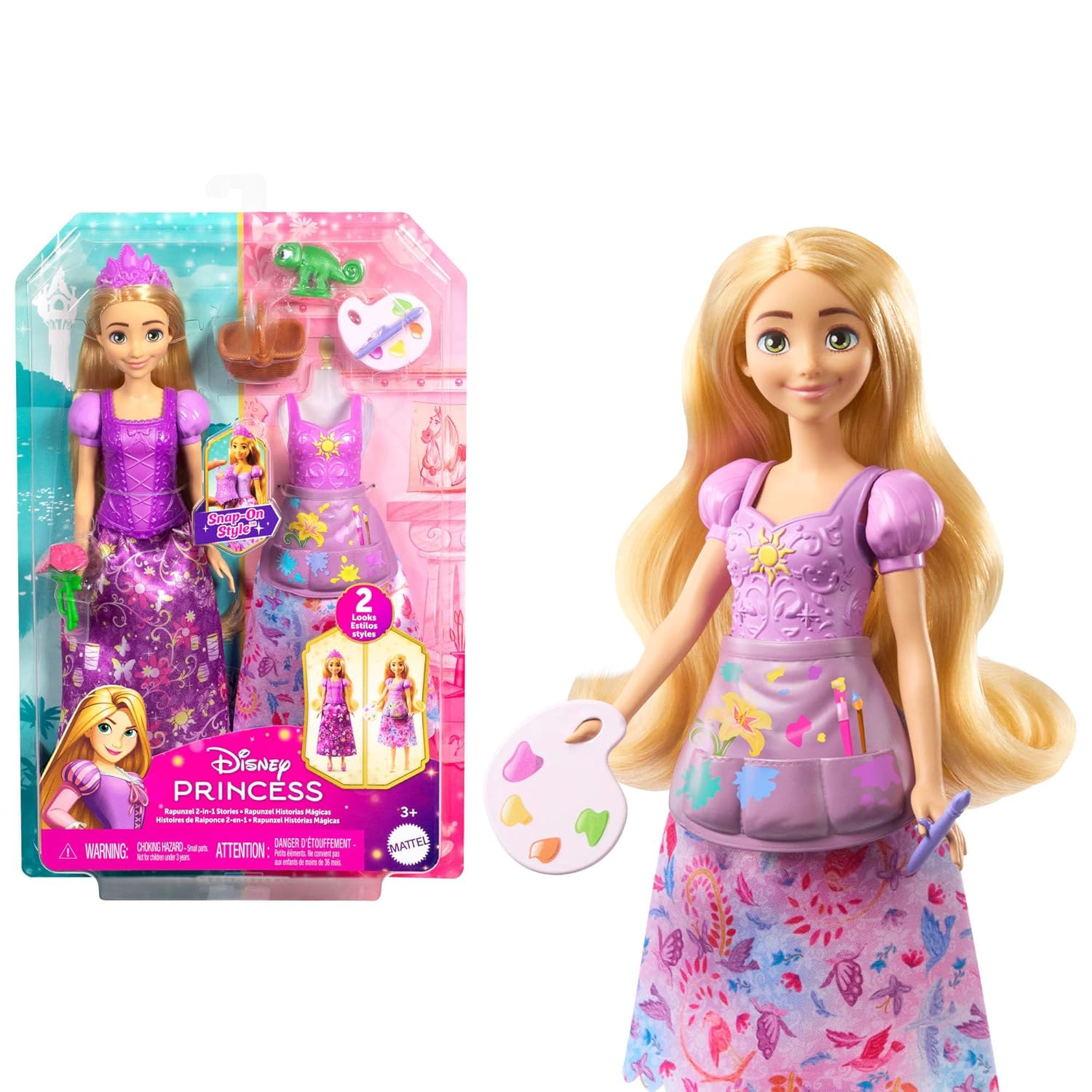 Mattel Disney Princess 2-in-1 Stories Rapunzel Fashion Doll with 2 Snap-On Bodices 2 Skirts