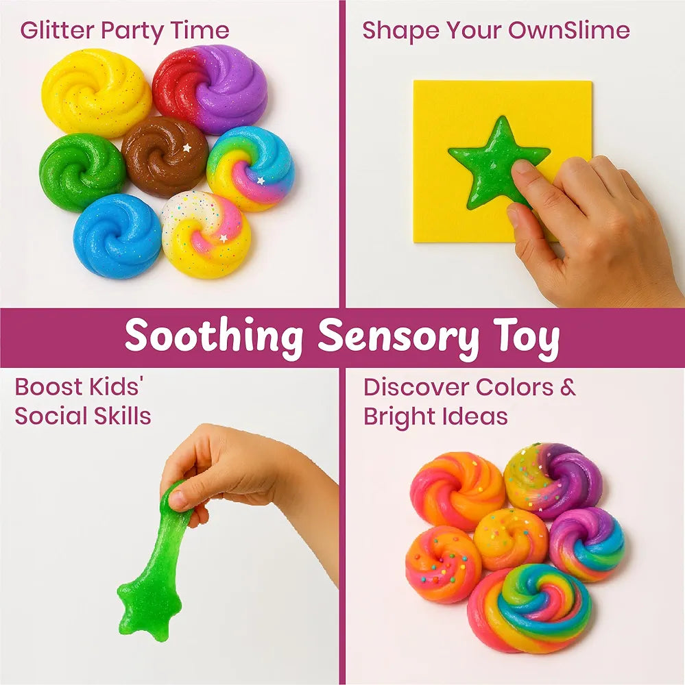 PW Junior Slime Kit for Kids, 15+ Activities with Instruction Manual, Glitter Confetti & 4 Moulds Slime Making Kit for 4+ Years Boys & Girls