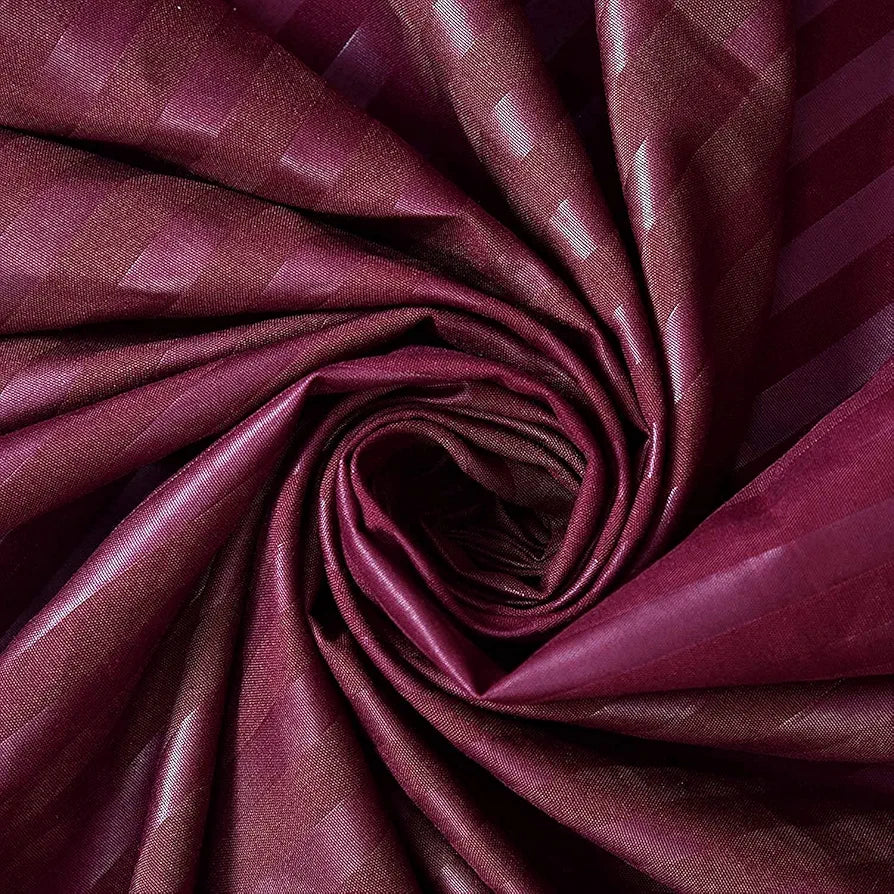 Purav Light Microfiber Flat Single Bed Bedsheet Plain Striped Cotton Bedsheet with 1 Pillow Cover for Queen Size Bed 340 TC Breathable Wine Color