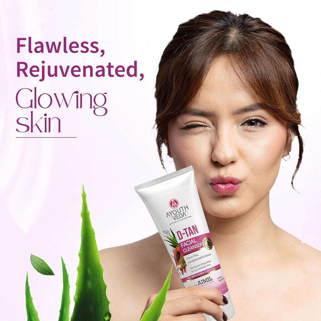 Ayouthveda D-Tan Facial Cleanser for Tan Removal & Skin Brightening | Helps Clean Dirt & Impurities | Enriched with Papaya, Lemon, Aloe Vera & Cucumber | Net Qty.- 100g