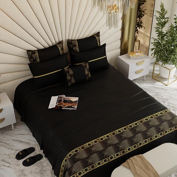 Stoa Paris Crown of Versailles 6-Piece Bedsheet Set Colour Midnight Gala Black