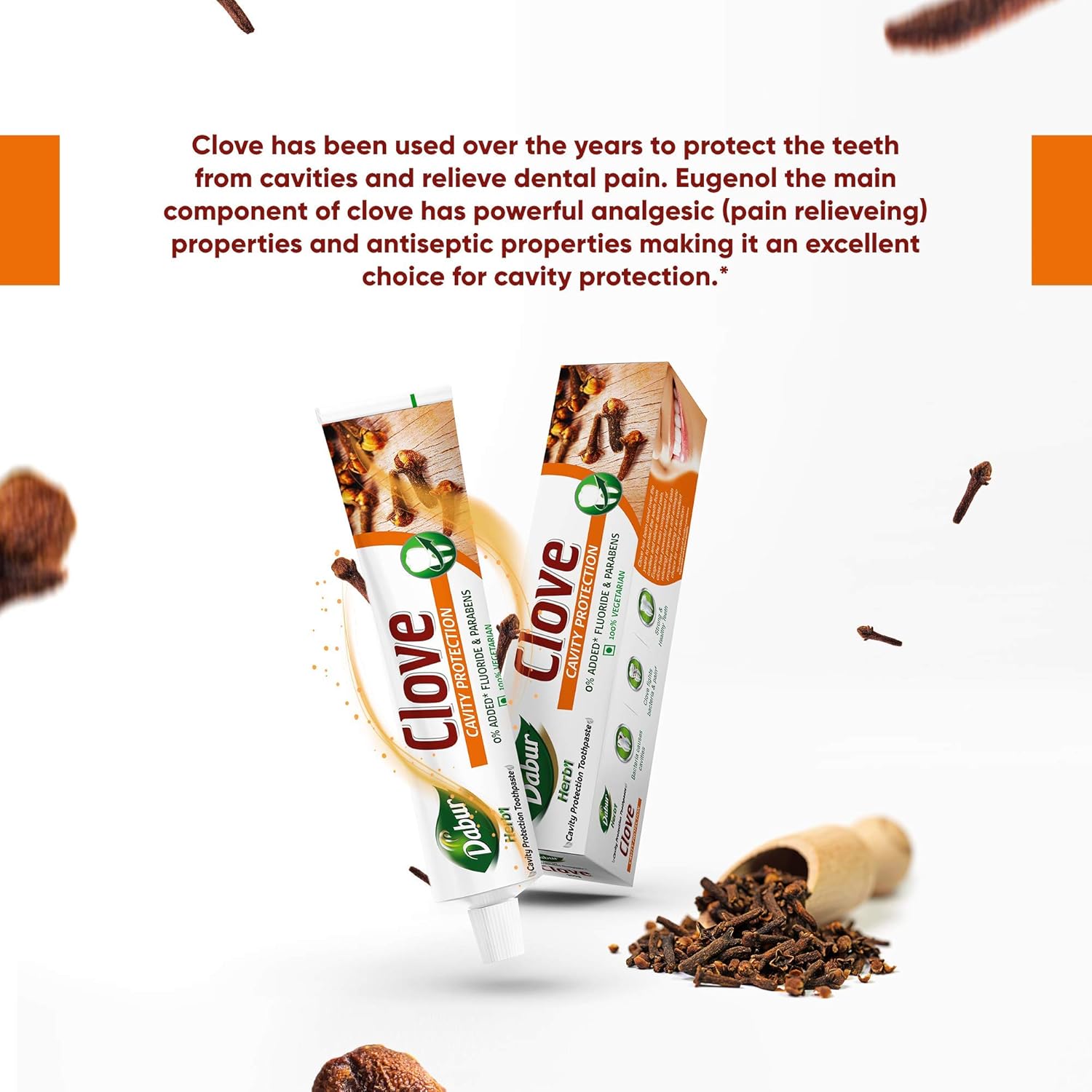 Dabur Herb'l Clove Cavity Protection Toothpaste - 200g | No added Fluoride & Parabens | For Strong & Health Teeth