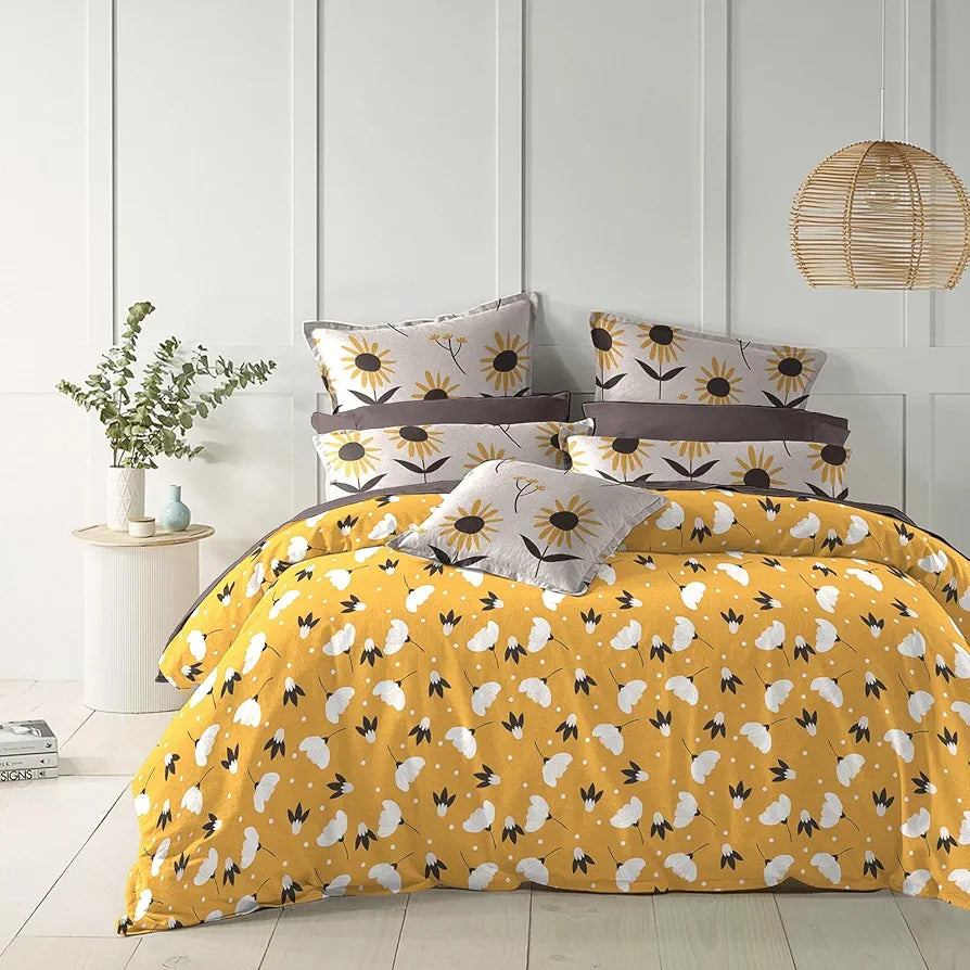 The Home Style Cotton Elastic Fitted All Around Printed Queen Size Double Bed Bedsheet wih 2 Pillow Cover Amber Flora