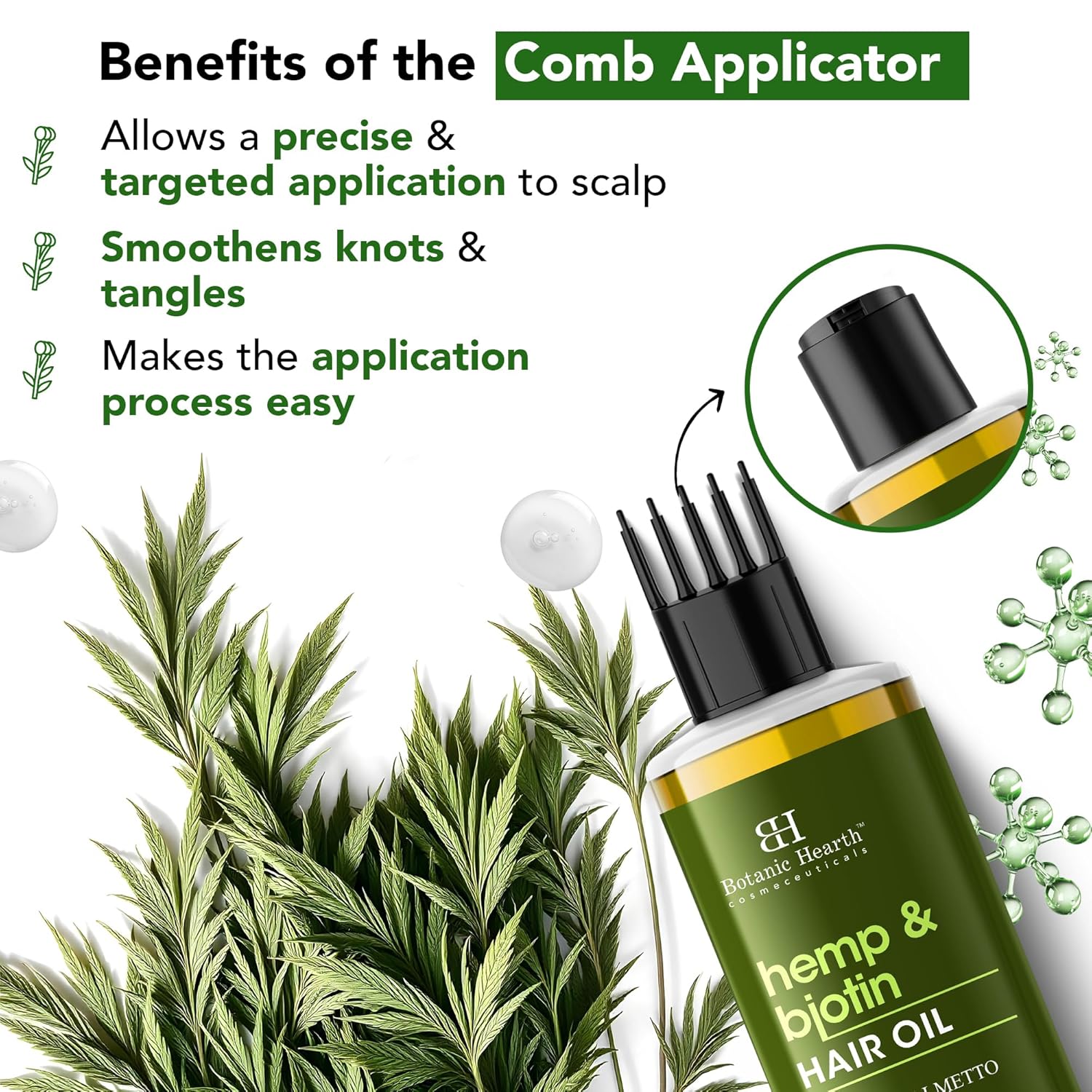 Botanic Hearth Hemp & Biotin Hair Oil for Hair Growth & Strength with Saw Palmetto – 150ml, Non-Sticky & Fast-Absorbing – 100% Natural Oils for Healthy Scalp & Hair – with Hair Oil Applicator