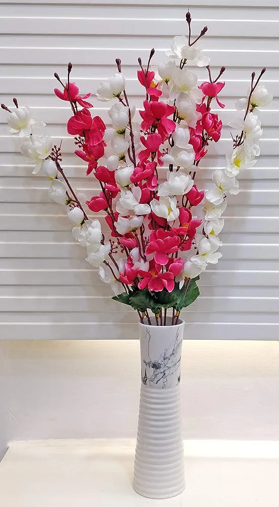 Artificial Flowers Bunch Cherry Blossom Ideal for vase Without vase White Mix 55 cm Height Fabric