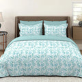 Layers Lumina Floret Cotton Bedsheet Set for All Seasons Lightweight 144 TC Queen Size Aqua