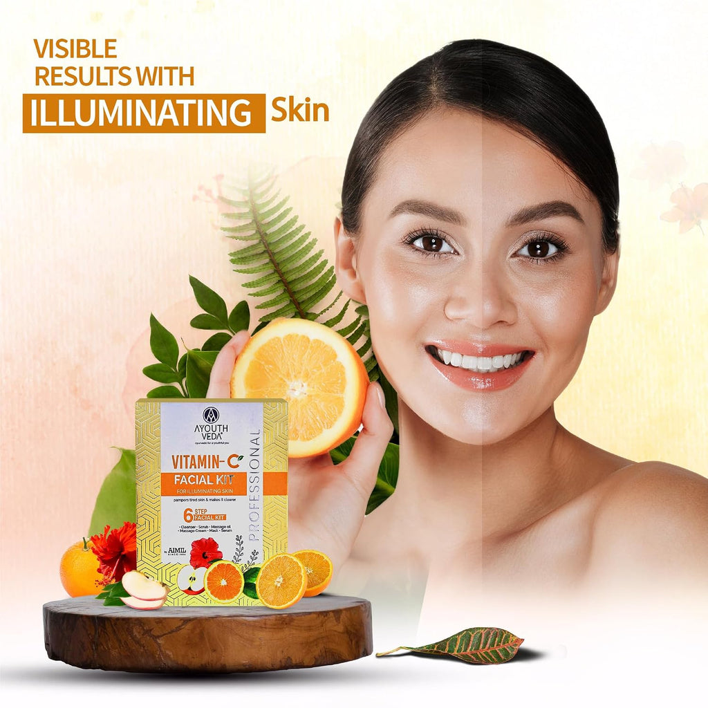 Ayouthveda Vitamin C Facial Kit, For Illuminating Skin, Vitamin C, Brightening facial kit, Skin care kit for glowing 40g Kit.