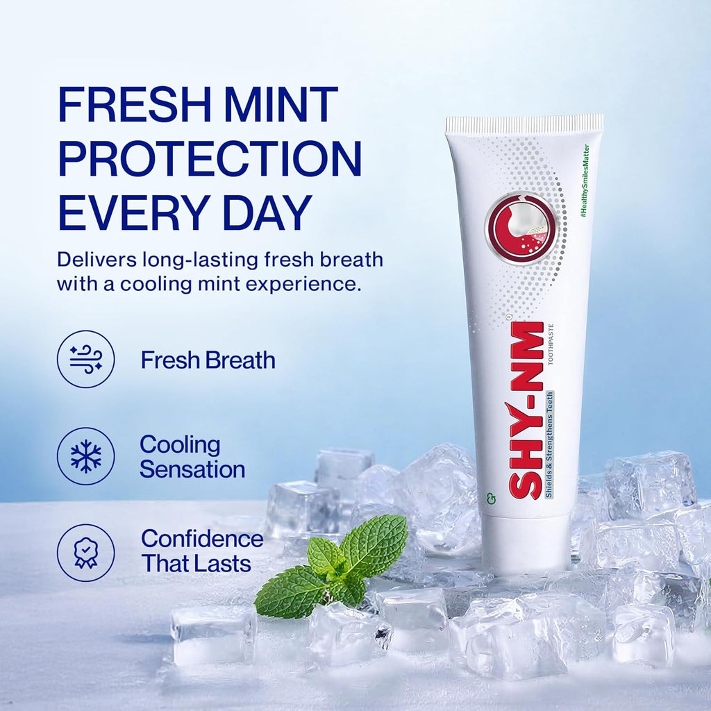 SHY-NM Sensitivity Toothpaste (Pack of 1) 100g | Instant and long-lasting relief from Dental Sensitivity | Remineralises Teeth | SLS free, Parabens free and Vegan friendly | Fresh Mint Flavour