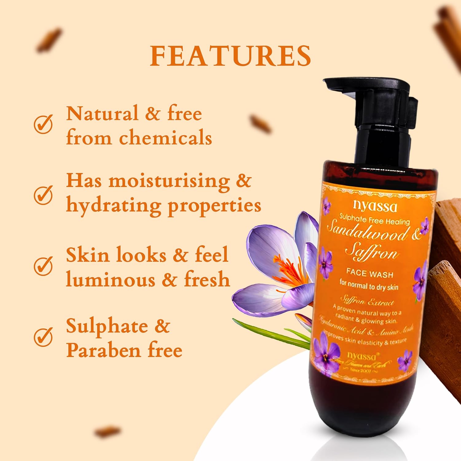 Nyassa Sulphate Free Clarifying Sandalwood & Saffron Face Wash - 210 Ml