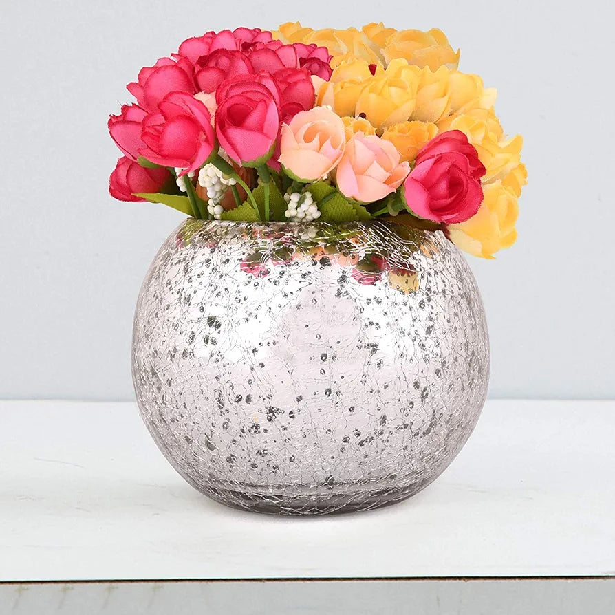 Artificial Flowers with Glass Vase Multicolour Diwali Decoration Items