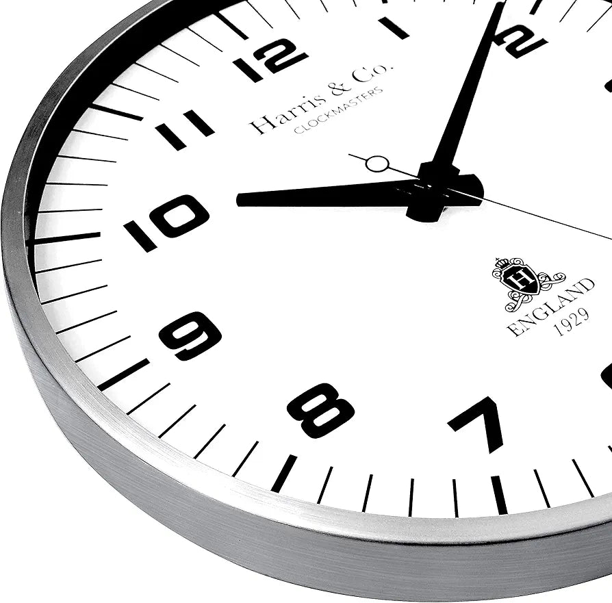 Harris & Co. Clockmasters Metal Silent Sweep Noiseless Technology Analog Wall Clock  Model-park Lane-grey