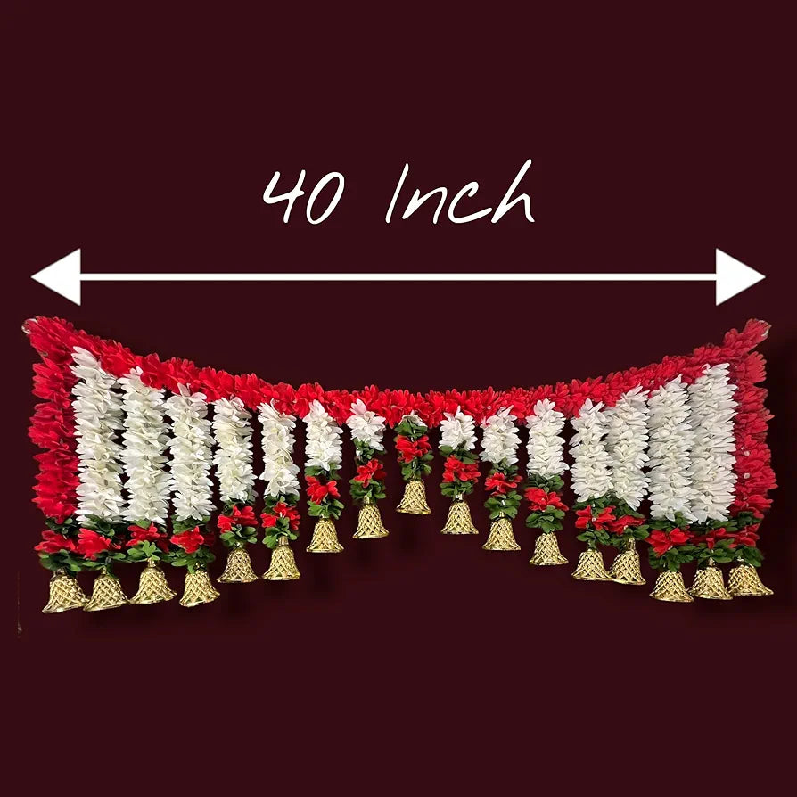 Artificial Red & White Gajra Toran with Bell 40 Inch Red & Green Gajra Toran