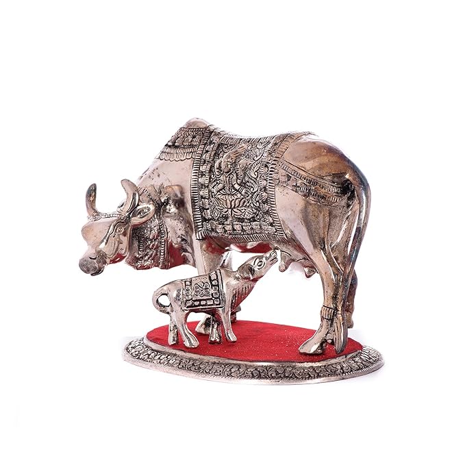 Ecraftindia White Metal Decorative Cow With Calf Statue