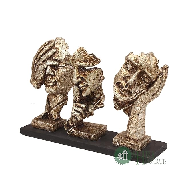 Indicast Porcelain Modern Human Faces Statue Table Desk Decor 8 Inch Handcrafted Decorative Showpiece | Silver