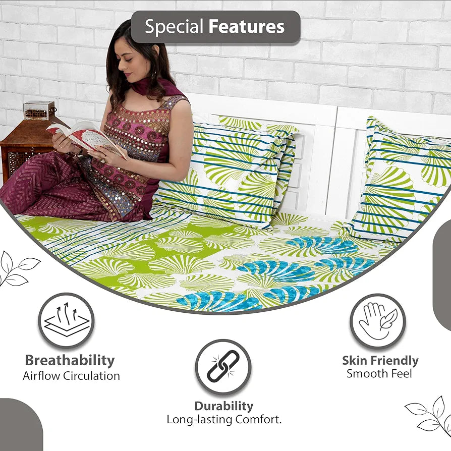 Divine Casa 144 TC Super Soft 100% Cotton Bedsheet for Double Bed  144 Thread Count Geometric Colour Deep Aqua