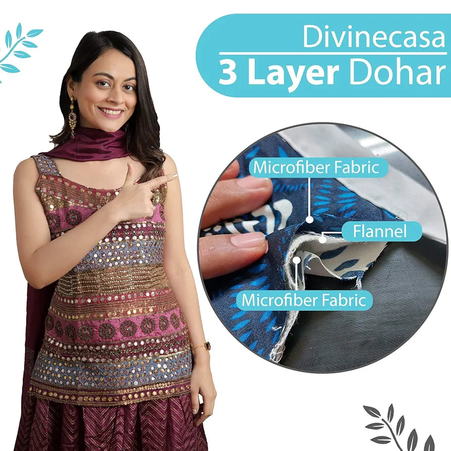 Divine Casa 120 GSM Microfiber Double Dohar Soft & Lightweight Throw Blanket Typography Pattern Colour Blue Topaz