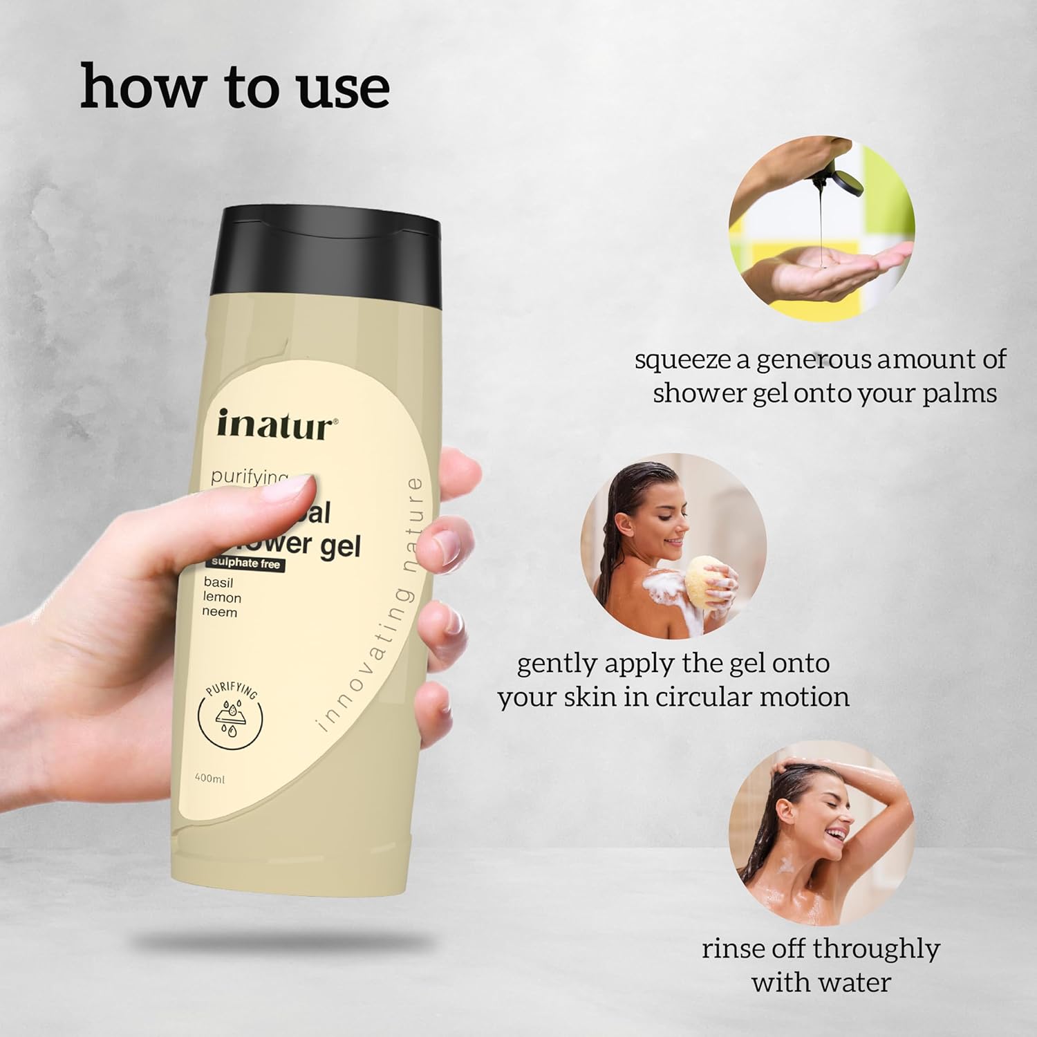 Inatur Charcoal Shower Gel - 400 ml