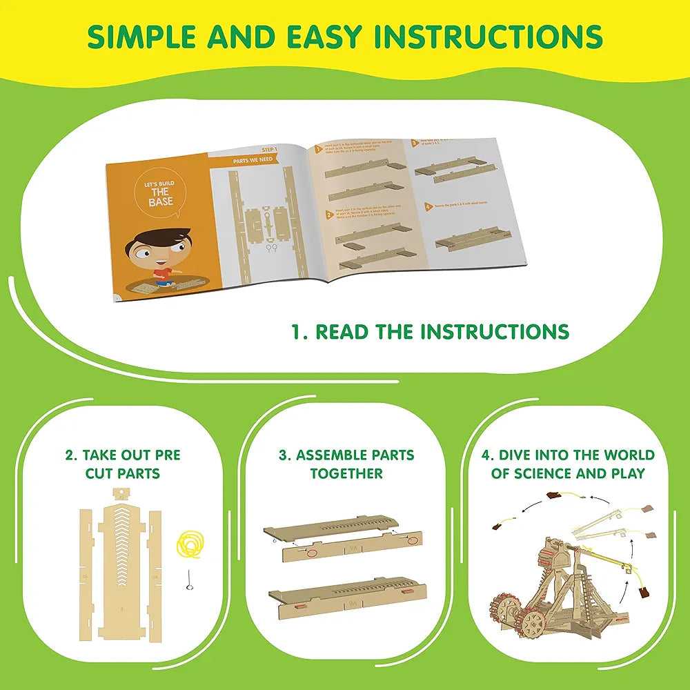 Genius Box Trebuchet Shooter DIY STEM Educational Toy and Construction Based Activity Game kit for Kids 8 to 14, Best Science Project kit Gift for Boys & Girls.