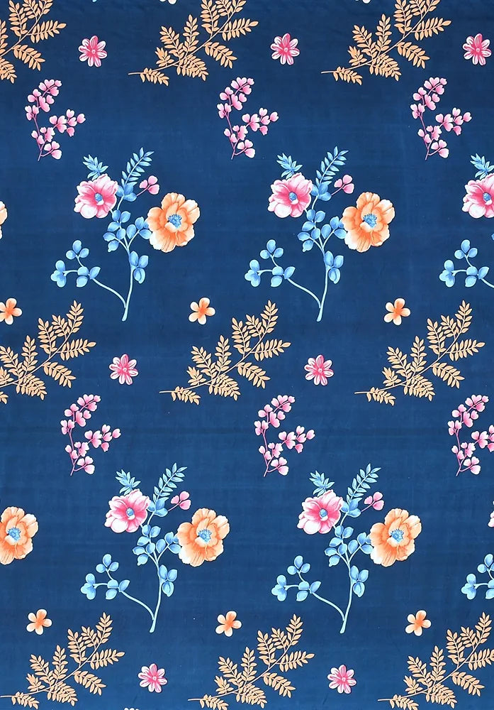 Homefab India 180 TC Microfiber Single BedSheet with 1 Pillow Cover Blue Floral