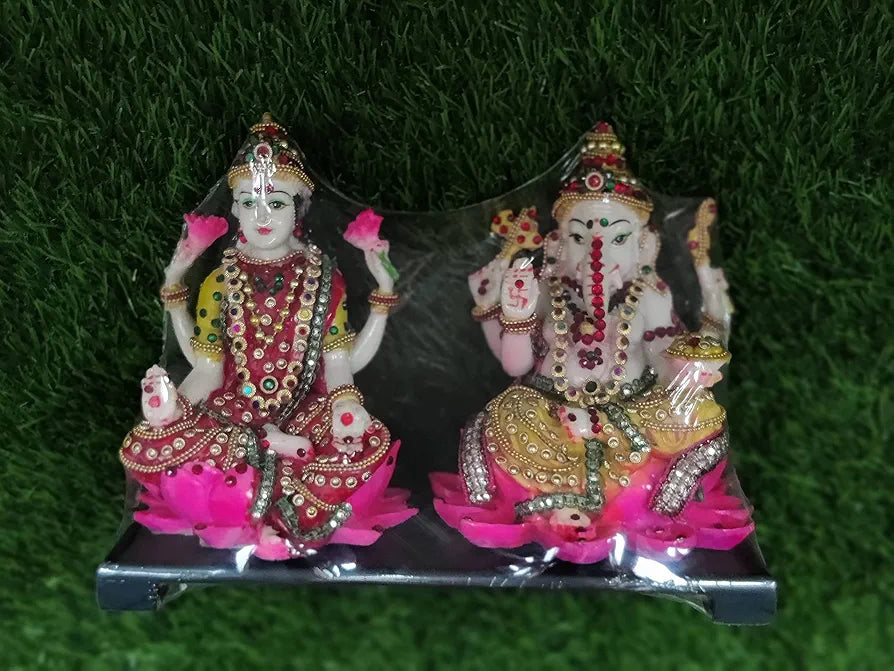 Alila Polyresin Shri Lakshmi & Ganesh Idol For Home Temple Fantasy Multicolour