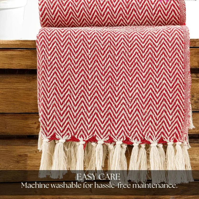 Homadorn All Season Cotton Weaved Throw Blanket Colour Red