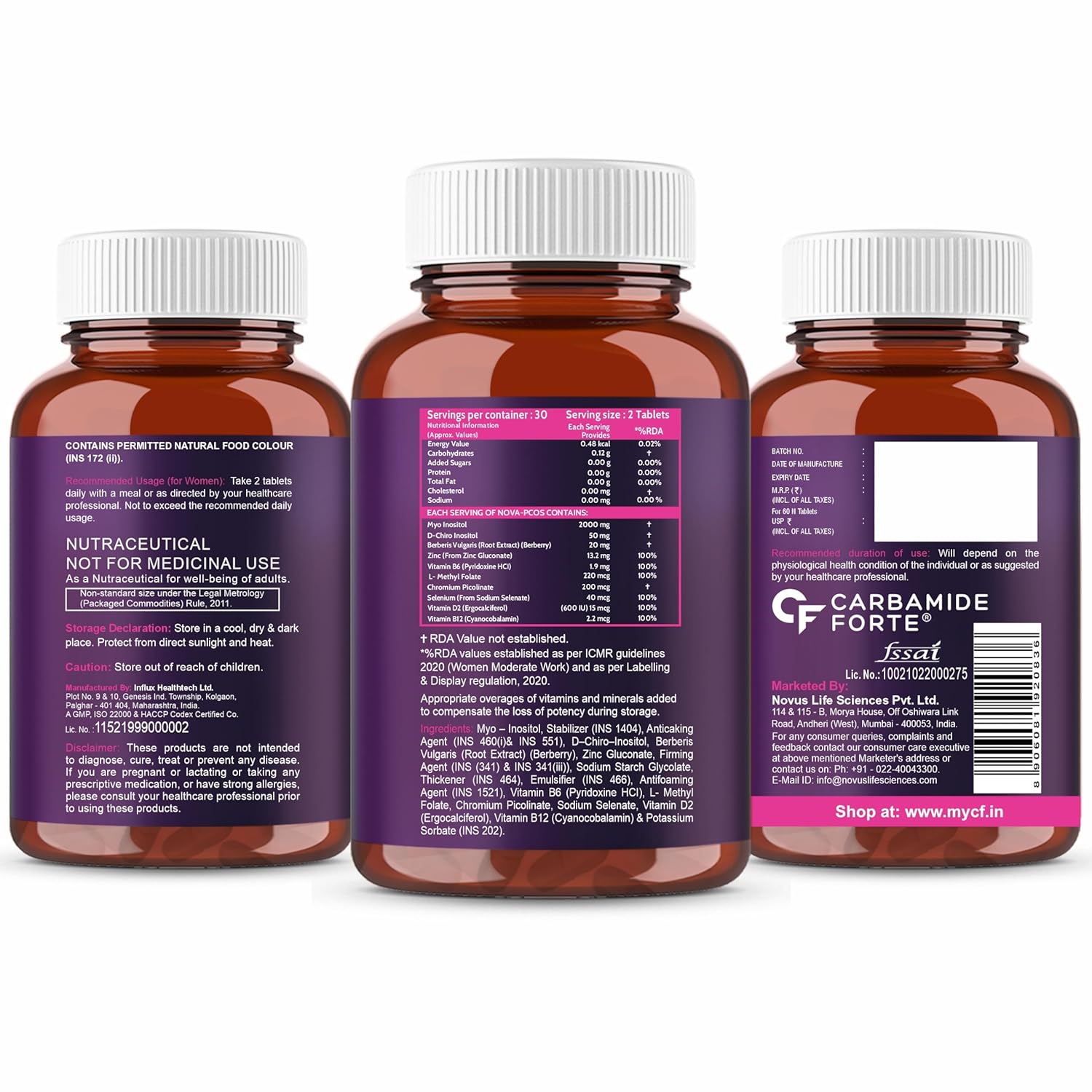 Carbamide Forte PCOS Supplement For Women - 40:1 Ratio 2000mg Myo-Inositol to D-Chiro-Inositol Supplement for PCOS - 60 Veg Inositol Tablets