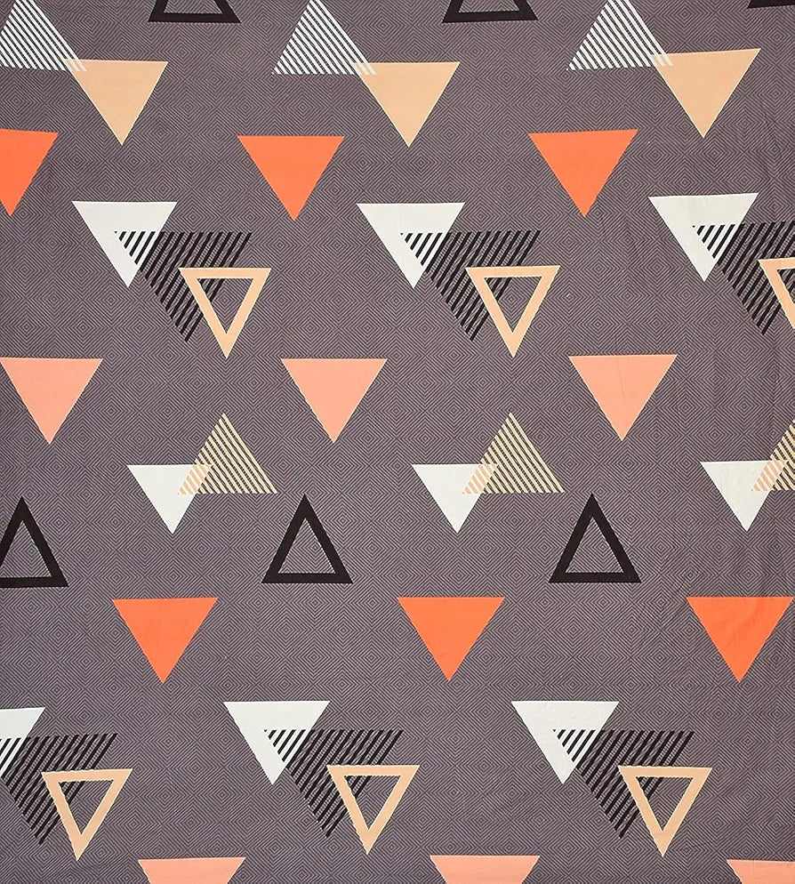 Cotton Feel Glace Cotton Elastic Fitted Printed King Size Double Bed Bedsheet With 2 Pillow Cover,300 TC Graphite Triangle