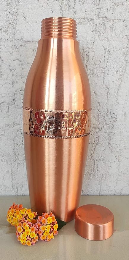 Indian Art Villa Pure Copper Leak Proof Bottle with Half Hammered Design