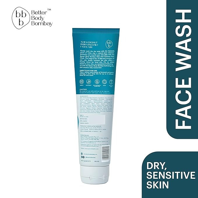 Better Body Bombay Aloe & Coconut Hydrating Daily Facewash - 100 ml (Pack of 2)