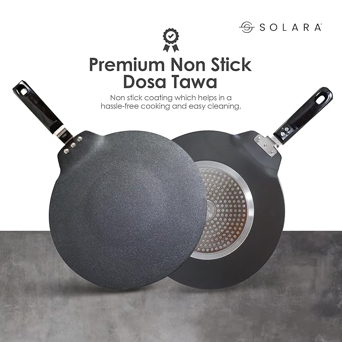 Solara Non-stick Dosa Tawa 30 Cm | Premium 3 Layer Greblon Nonstick Coating Dosa Tava | Gas and Induction Compatible
