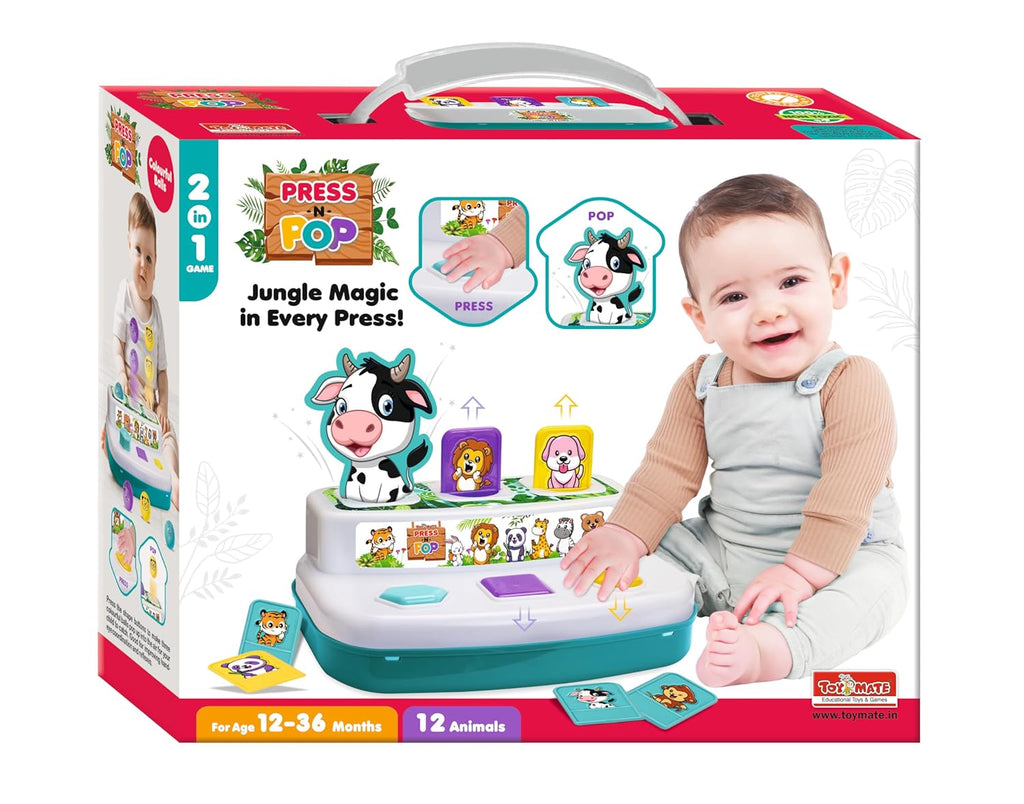 Toymate's Press and Pop A 2 in 1 Animals and 3 colourfull Balls pop up
