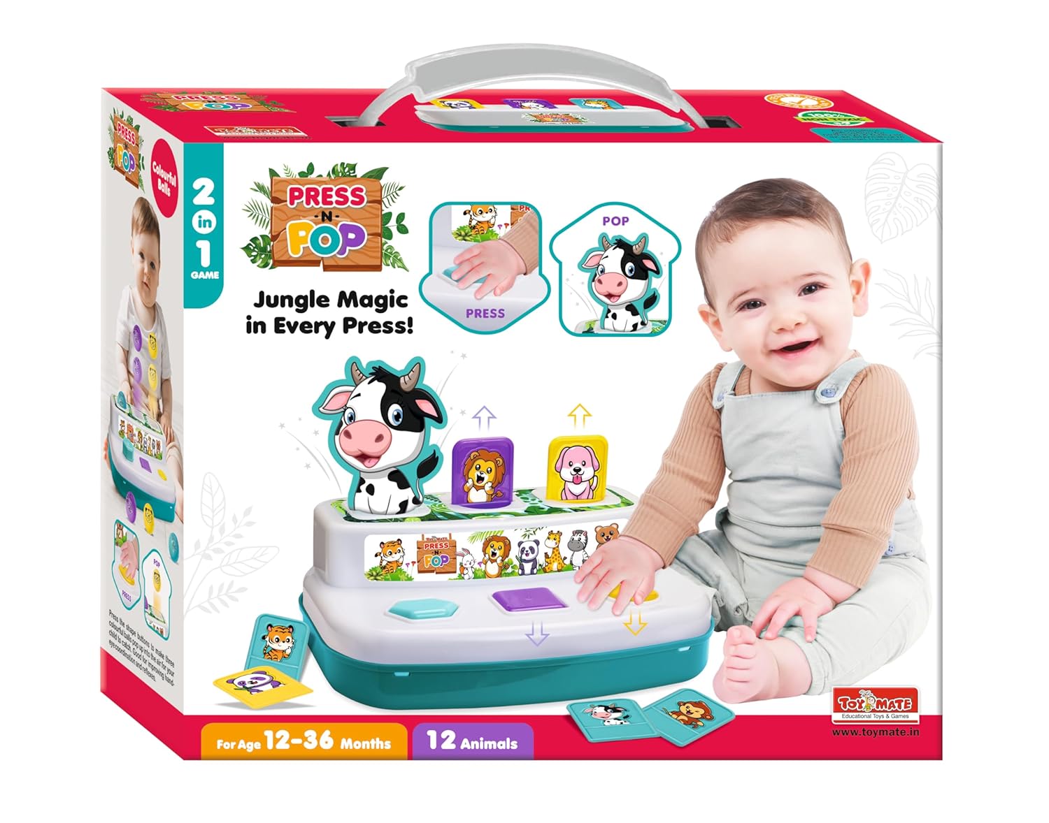 Toymate's Press and Pop A 2 in 1 Animals and 3 colourfull Balls pop up