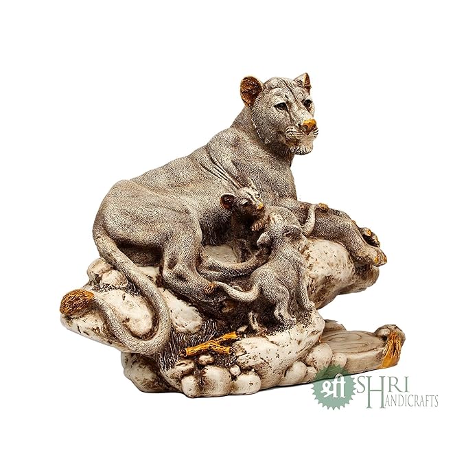Indicast Resin Lioness Statue With Family, 8 Inch | Grey