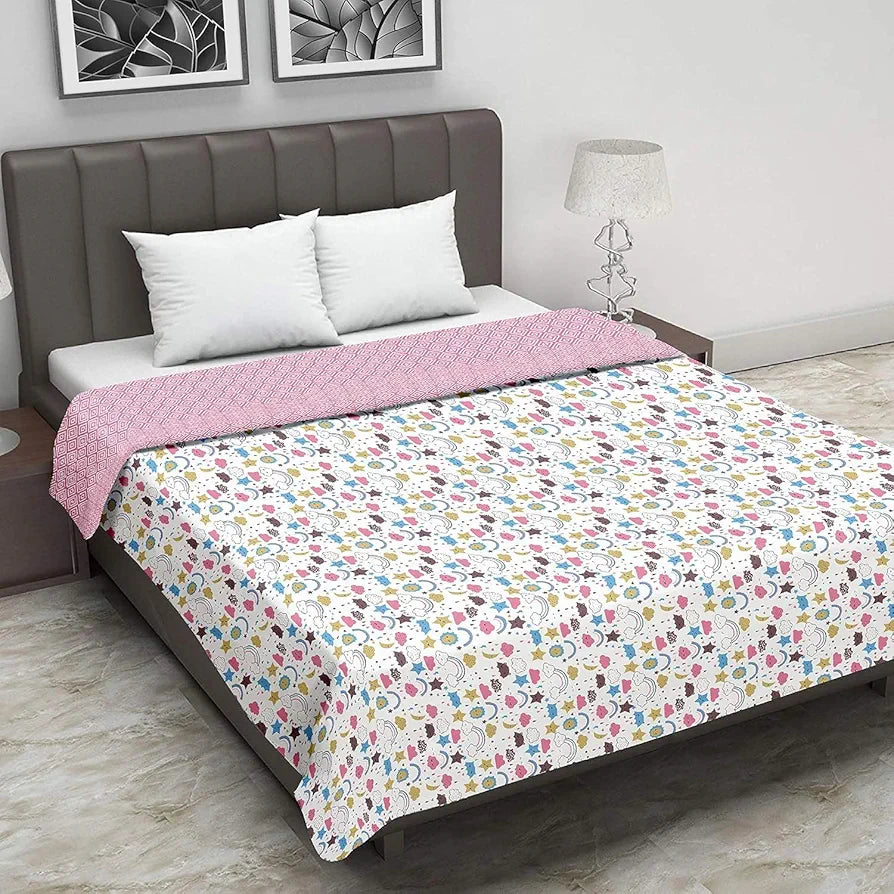 Trance Home Linen 150 GSM Pure Cotton Reversible Dohar Double Bed Size Ac Blanket Comforter Soft Light-Weight Bed Blanket Colour Summer Dreams Pink