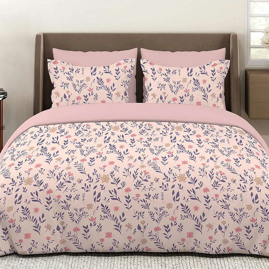 Layers Marigold Cotton Bedsheet Set for All Seasons Lightweight 144 TC King Size Pink Floral Oasis