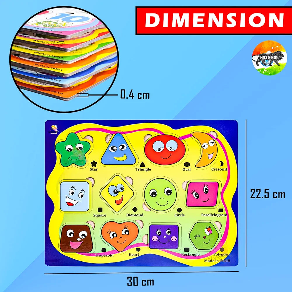 Wishkey Wooden Educational Colorful Fruits,Animal,Number,Geomatric Shape,Vehicle,Alphabet Set of 6 Board Puzzle