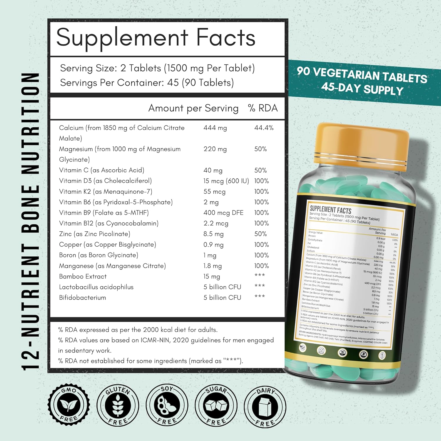 ANUPURAK Calcium and Vitamin D3 Tablets | 15 Actives: Calcium Magnesium Zinc with K2 MK-7 & Probiotics | Gentle on Stomach · High Absorption | Bone Health Supplement | 90 Veg Tablets (45 Days)