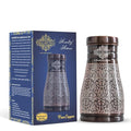Indian Art Villa Pure Copper Bedroom Water Bottle With Inbuilt Glass Dark Embossed Design